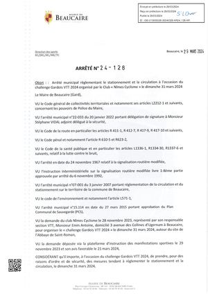 Parution Des Actes Administratifs (arrêtés 29 03 24)  .