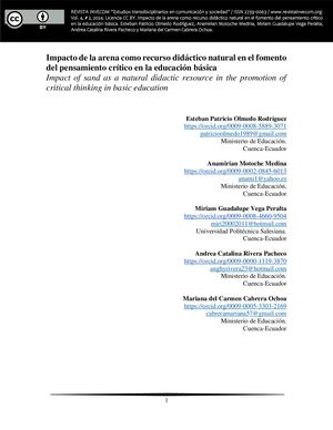 Impacto de la arena como recurso didáctico natural en el fomento del pensamiento crítico en la educación básica