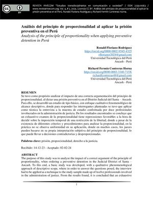 Análisis del principio de proporcionalidad al aplicar la prisión preventiva en el Perú