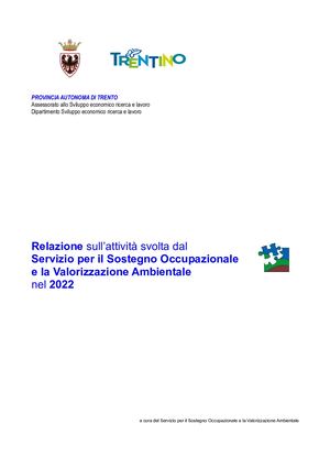 Relazione sull'attività svolta dal Servizio Sostegno Occupazionale e la valorizzazione ambientale anno 2022