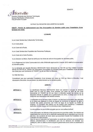 2024 270 Arrêté Permis De Stationnement Installation D'une Terrasse Non Close