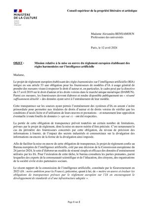 12 avril 2024 – Le CSPLA lance une mission relative à la mise en œuvre du règlement européen établissant des règles harmonisées sur l’intelligence...