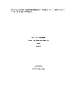Informe Mejora De Productos Y Procesos Con La Incorporación De Tic