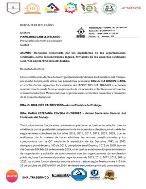16 04 2024 Denuncia Procuraduría Incumplimiento Acuerdos Colectivos Ministerio