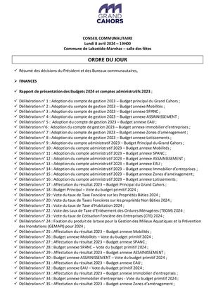 Séance du conseil communautaire du lundi 8 avril 2024