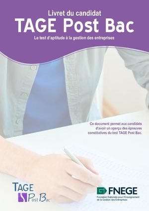 Livret du candidat TAGE Post Bac