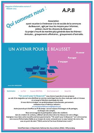 AVENIR POUR LE BEAUSSET NUMERO 1  MAI/JUIN