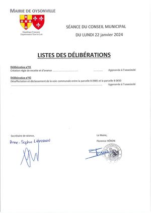 2024 01 22 Liste Des Deliberations