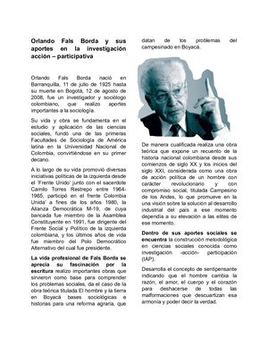 Orlando Fals Borda Y Sus Aportes En La Investigación Acción