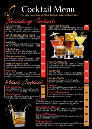 SIX Cocktail, Food & Drinks Menu 2024