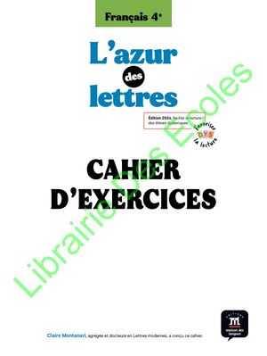 L'azur des lettres 4e - cahier d'exercices