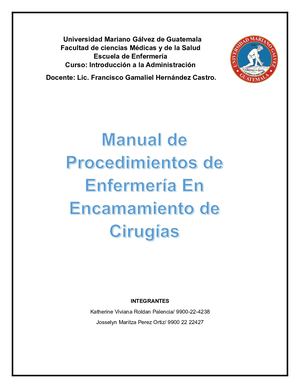 Manual De Procedimineto En Encamamineto De Cirugia