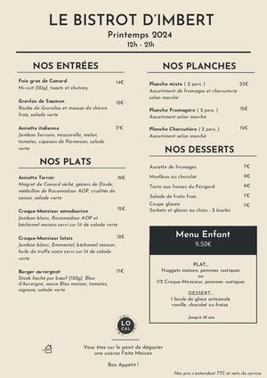 Carte Bistrot Printemps 24