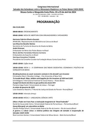 Congresso Internacional Salvador dos holandeses: entre a Monarquia Hispânica e os Países Baixos (1624-2024)