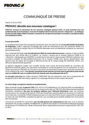 Communiqué De Presse Nouveau Catalogue Général Provac 2024