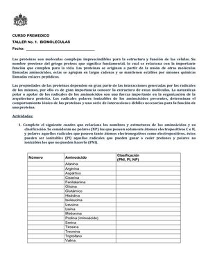 Taller Biomoleculas Bioquimica