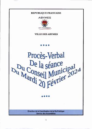 PV du Conseil Municipal de la Ville des Abymes du 20 Fév. 2024