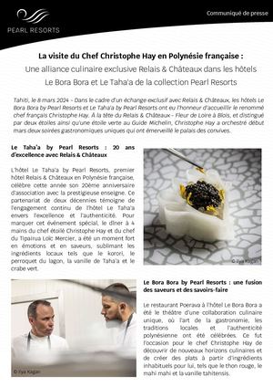Communiqué de Presse_Pearl Resorts_Collaboration Culinaire Christophe Hay