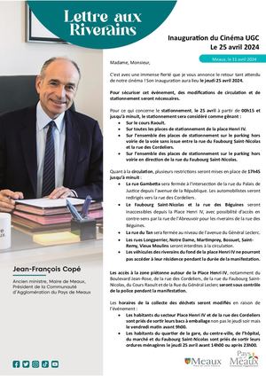 Lettre Aux Riverains : Inauguration du Cinéma UGC Le 25 avril 2024