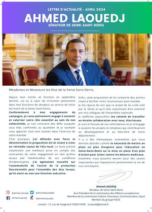 Lettre d'actualité Sénateur Ahmed Laouedj