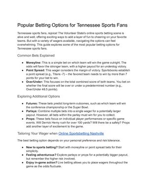 Popular Betting Options For Tennessee Sports Fans
