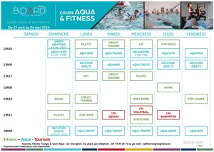Planning Aqua-Fitness Le Board Val Thorens - Du 27 novembre au 1er décembre 2023
