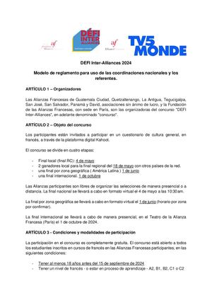 El reglamento completo Defi Inter Alliances 2024