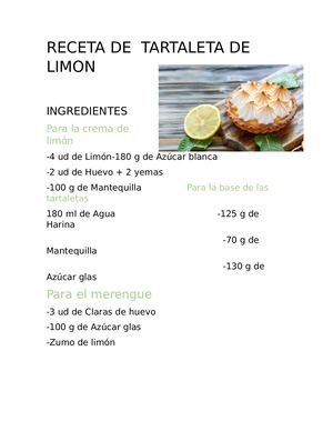 Receta De Tartaleta De Limon