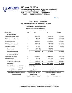Estados Financieros Niif Pymes Fundacion 2023 2022 Publicar