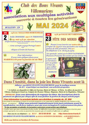 Bulletin 129 Mai 2024 Bons Vivants Villemuriens