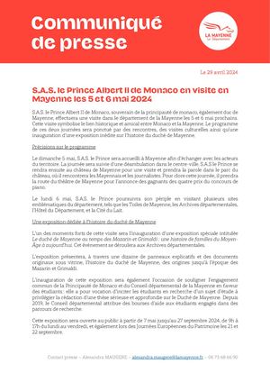 Cp S A S Le Prince Albert Ii De Monaco En Visite En Mayenne Les 5 Et 6 Mai 2024