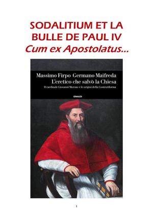Sodalitium et la Bulle de Paul IV Cum Ex Apostolatus, Par l'abbé Ricossa.