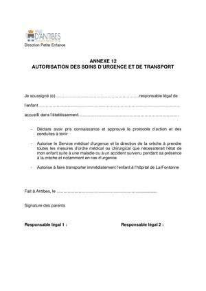 Autorisation des soins d’urgence et de transport