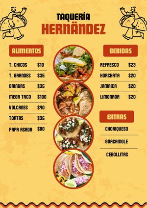 Menú Restaurante De Tacos