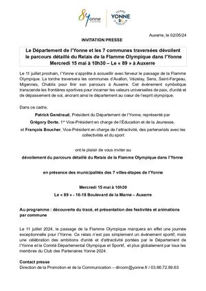 Dévoilement Parcours Flamme Olympique dans l'Yonne - 15 mai 20247 communes