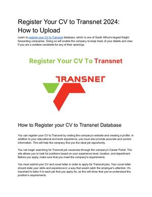 Register Your Cv To Transnet 2024
