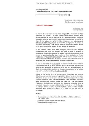 Saisine Définition Dictionnaire Juridique