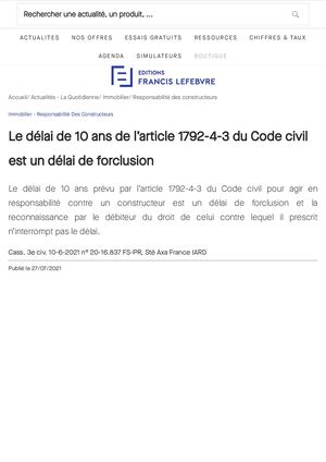 Calaméo - Le Délai De 10 Ans De L’article 1792 4 3 Du Code Civil Est Un ...