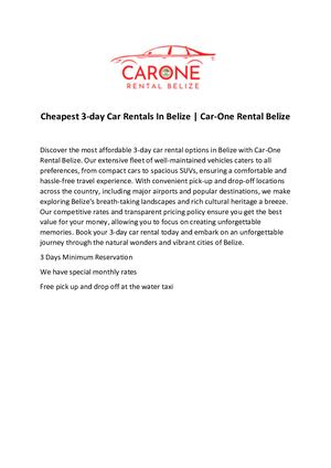 Cheapest 3-day Car Rentals In Belize | Car-One Rental Belize