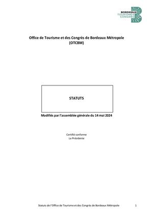 Statut Office Du Tourisme Et Des Congres De Bordeaux Metropole