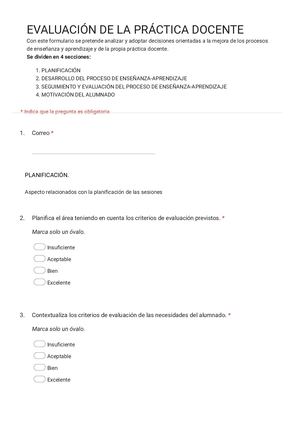 Evaluación De La Práctica Docente Formularios De Google