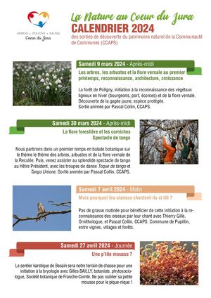 Calendrier des sorties naturalistes 2024 (CCAPS)