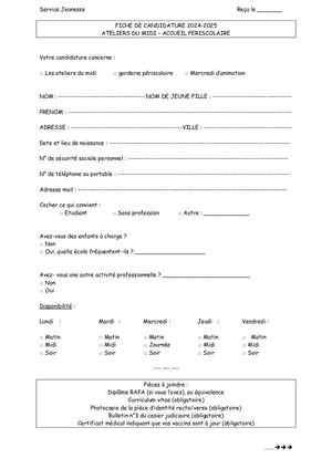 Dossier De Candidature 2023 2024