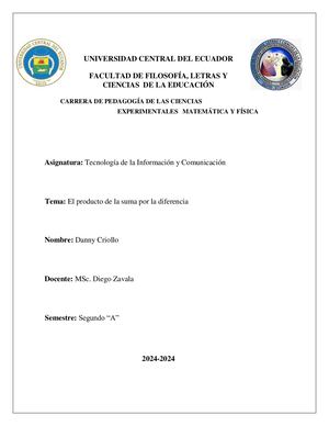 Producto De La Suma Por La Diferencia