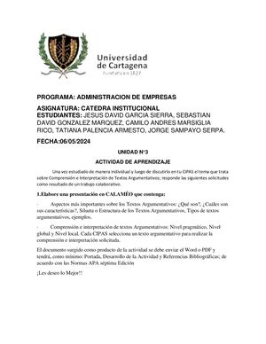 Actividad De Aprendizaje Unidad 3 Textos Argumentativos