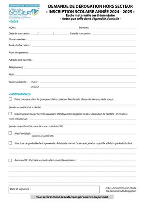 Formulaire Dérogation - 2024 2025 1