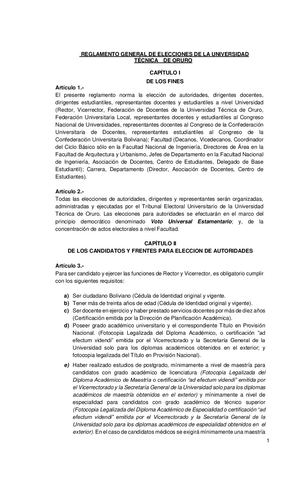 Reglamento General De Elecciones De La Universidad Técnica De Oruro Modificado 2021