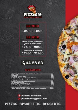 Menu Pizzeria Savannah