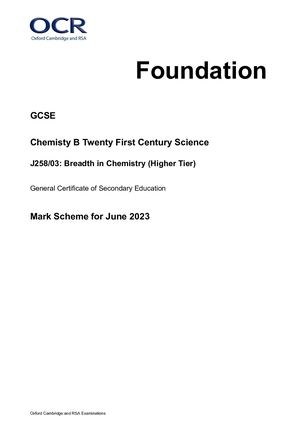 2023 OCR GCSE CHEMISTRY B PAPER 3 MARK SCHEME (J258/03: Breadth in Chemistry (Higher Tier)).