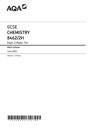 2023 AQA GCSE CHEMISTRY PAPER 2 2023 MARK SCHEME (8462/2H: Higher Tier).